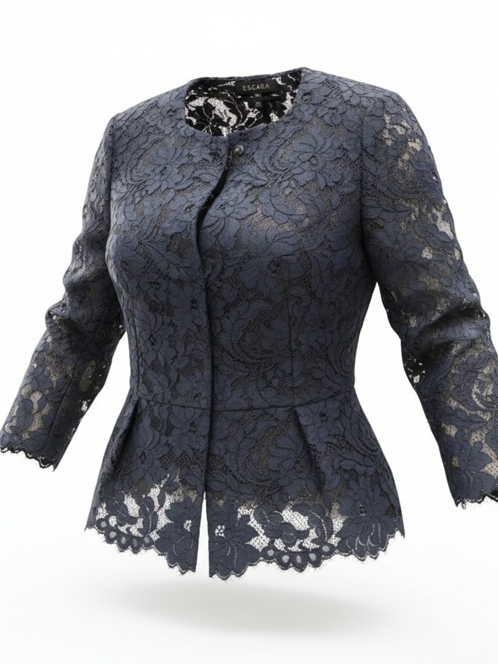 Vintagr Escada Black Floral Lace Peplum Blazer